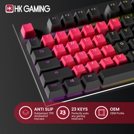 HK Gaming - Juego de teclas dobles retroiluminadas de goma  Perfil OEM para teclado mecánico (23 teclas, rojo español)