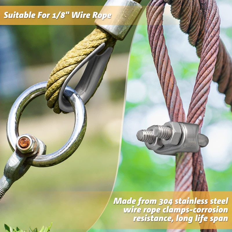 Demissle 100 Pcs 1/8'' Wire Cable Clamps Kit M3 Rope