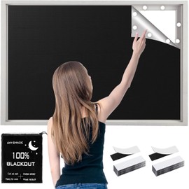 Blackout Blinds Stick On, 100% Blackout Blind Curtain for Window, 420D Fabric Portable Blackout Shades for Bedroom, Cut to Any Size, Black Out Blinds for Travel Temporary, 400x145cm, 30 Loop Tapes