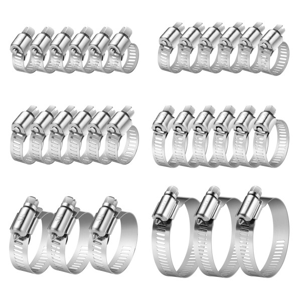 Coasilk 30Pcs Hose Clamps, 304 Stainless Steel Hose Clamp Assortment