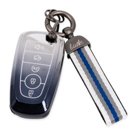 Key Fob Cover for Ford F-150 Explorer Escape Bronco, Lincoln Navigator 2017-2026, 5-Button Glossy Gradient TPU Car Key Case with Anti-Loose D-Ring Keychain, Deep Space Blue