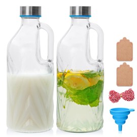 2 Pack 36oz Clear Glass Pitchers with Lids and Handles,Coffee Carafe Beverage Serveware,Water Jug for Making Tea and Juice