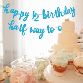 Half Way To One Banner happy 1/2 Birthday Bunting Banners for Baby Boy Girl 6 Months Old Birthday Party Decorations Baby Shower Sign Blue