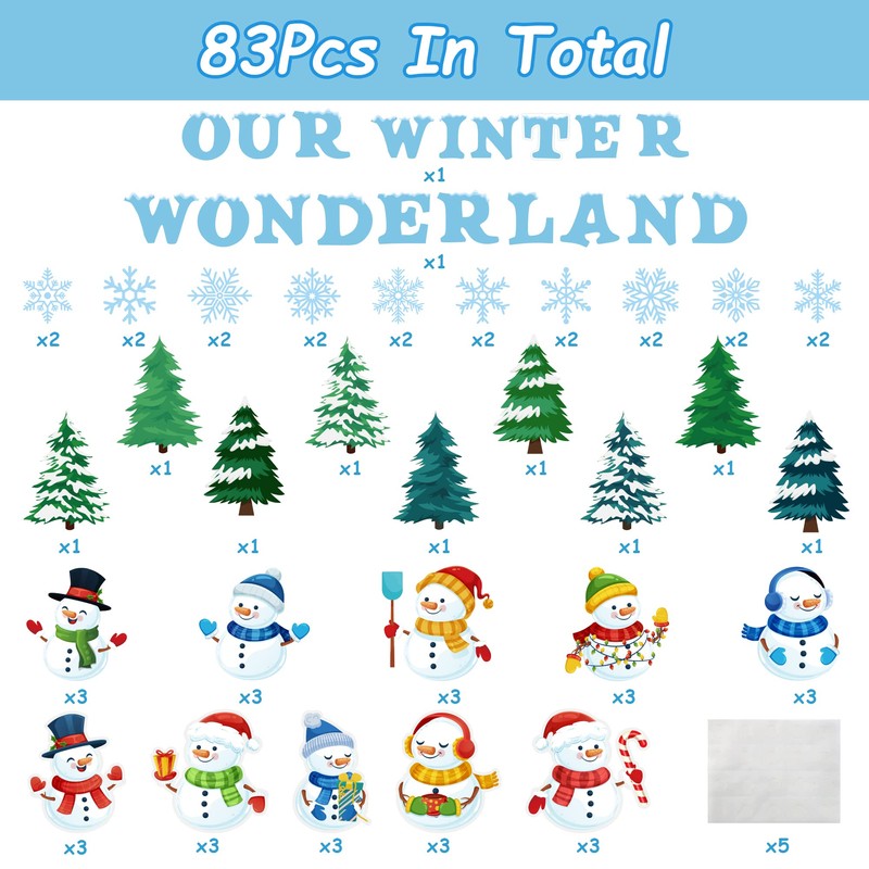 Haooryx 83Pcs Christmas Winter Snowmen Bulletin Board Set Classroom Decoration,