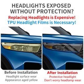 LUNQIN Car Headlight Protective Film for Ford Explorer 2020 2021 2022 2023 2024 and Explorer Hybrid 2020-2024 Auto Accessories Exterior Decor Matte Black Smart Tint TPU Cover Vinyl Wrap Self Sticker