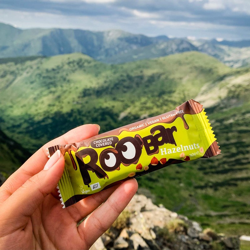 Roobar Haselnuss-Riegel mit Schokoladenüberzug – 100% Bio, Vegan, Fruchtriegel, milchfrei