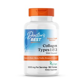 Doctor's Best Collagen Types 1 & 3 with Peptan, Non-GMO, Gluten Free, Soy Free, Supports Hair, Skin, Nails, Tendons & Bones, 1000 mg, 180 Tablets