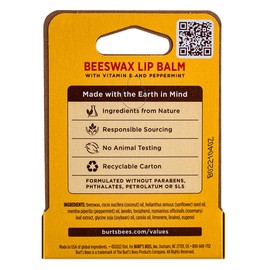 Burt's Bees 100% Natural Moisturizing Lip Balm, Original Beeswax With Vitamin E & Peppermint Oil, 1 Tube
