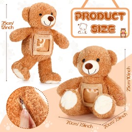 Liliful Bear Stuffed Animal Recorder Bear with Voice Recorder 12 Inch Remembrance Bear Plush Toy with Photo Frame Brown Bear Toy for Voice Recording Baby Shower Birthday Wedding Gifts(Light Brown)