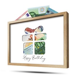 BLCKART Happy Birthday Money Gift Gifts for Women and Men with A5 Real Wood Picture Frame with Punching Money Gifts Birthday Gift Money Gifts Packaging (DIN A5 | Natural)
