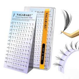 NAGARAKU Premade Wings Eyelash Extensions Air Series Comic Style Manga Anime Individual Lashes Volume Soft Black Flat Root Spikes Fans Eyelashes DIY Clusters Lash Salon -0.07 D Curl 9mm