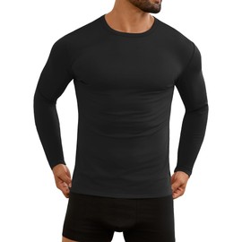 URRU Thermal Underwear for Men Stretchy Fleece Lined Crewneck Thermal Shirts Mid-Weight Base Layer Top Cold Weather Black S