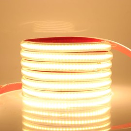 HEGEHE 220V COB Strip Light with Self-Adhsive Tape, Cut to 50cm, IP65 Waterproof LED Rope Light with Switch Power Supply (1m, Warm White)