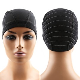 Bella Hair Mesh Dome Wig Cap with Guideline Map for Wig Making, Perfect for Beginners Sewing 4x4 Lace Closure, Stretchable Hairnet with Wide Elastic Band (Medium, Black)