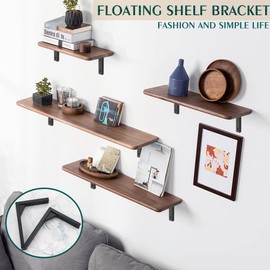 Mooche 2PCS Heavy Duty Shelf Brackets 6 inch, Black Wall Shelf Brackets 90° Right Angle, Stainless Steel Wall Mounted Shelf Support Brackets for Living Room Bedroom Garage
