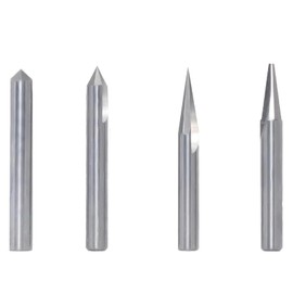 4PCS CNC Wood Carving Router Bits Set 1/4'' Shank, Carbide Tipped Engraving Bit, 15°Detail Carving Liner, 20° Profile Bit, 60° & 90° V Groove, for Engraving, Carving, Grooving, Milling