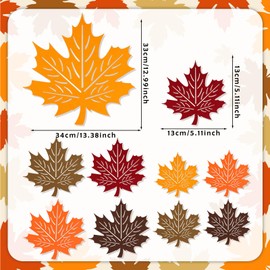 HOWAF 5 Pack Autumn Leaf Table Placemats and Coasters, Thanksgiving Fall Autumn Decorations Felt Non-Slip Maple Leaves Orange Coasters Table Mats Place Mats for Table Dinner Autumn Table Decorations
