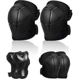 Knee Pads Children's Protectors Children's Protector Set Children, Knee and Elbow Pads Children Suitable for Boys and Girls in Teens Age 3 to 12 Years (Black)