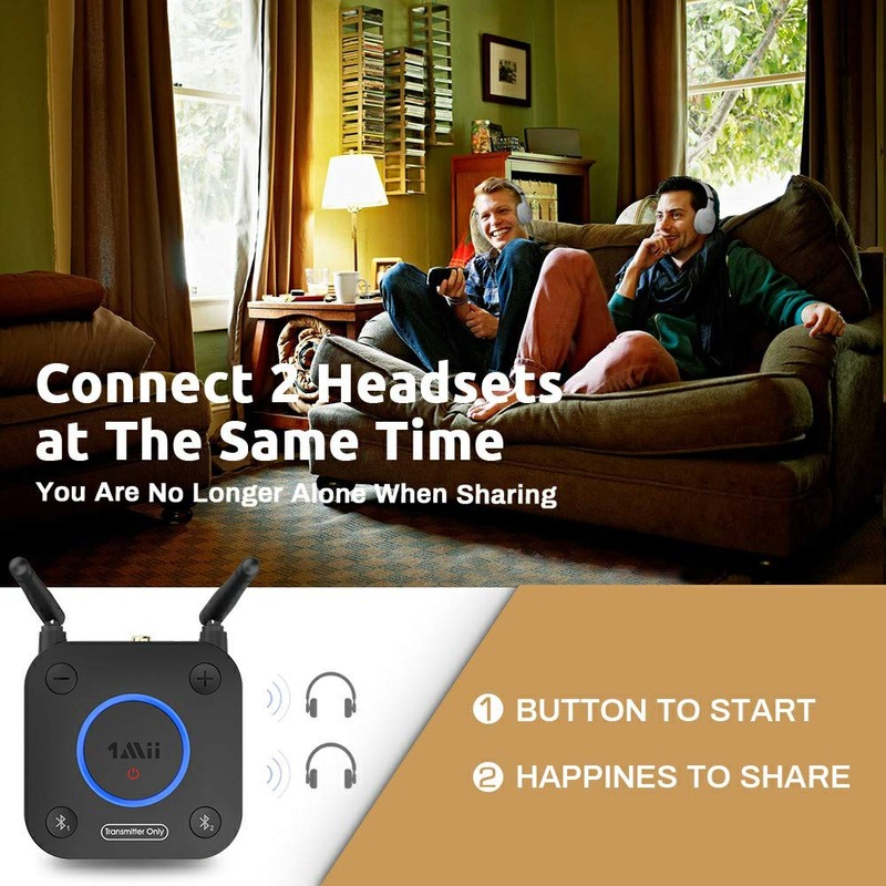 1Mii Bluetooth 5.2 Transmitter for TV to Headphones, Long Range