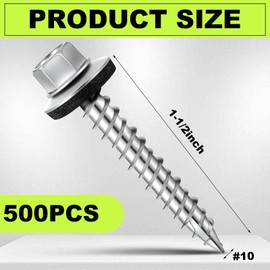 Tandefio Metal Roofing Screws (500) #10 x 1-1/2" Zinc Hex Head with Rubber Washer Sheet Roof Screws Self Tapping Metal to Wood Siding Screw
