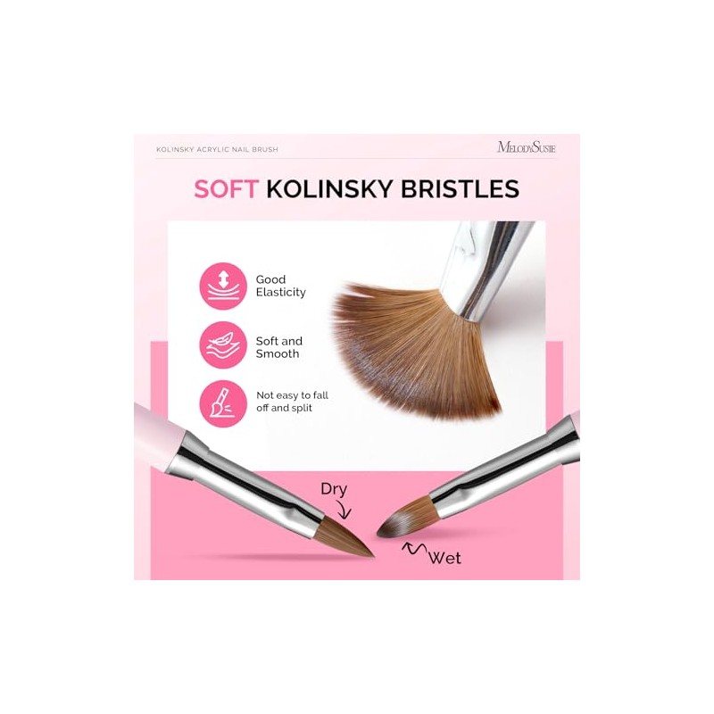 MelodySusie Pincel para uñas acrílicas 3D Kolinsky, pincel profesional para