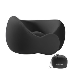 ネックピロー アップグレード コンパクト 快適さに合わせて選べる4つのサイズ 首元ボタン付き 非常に快適な質感 398g 枕 低反発 うたた寝ピロー 飛行機 neck pillow 携帯枕 外して洗えるカバー付き 車 夜行深夜バス 新幹線 ソファ 椅子 旅行 お昼寝 便利グッズ 快適グッズ 収納ポーチ付き (黒)