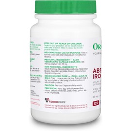 Organika Canadian-Made Absolute Iron - Iron Bisglycinate- High Availability, Gentle on Stomach, Boost Iron Levels- Beneficial for Women and Vegetarians- 120vcaps