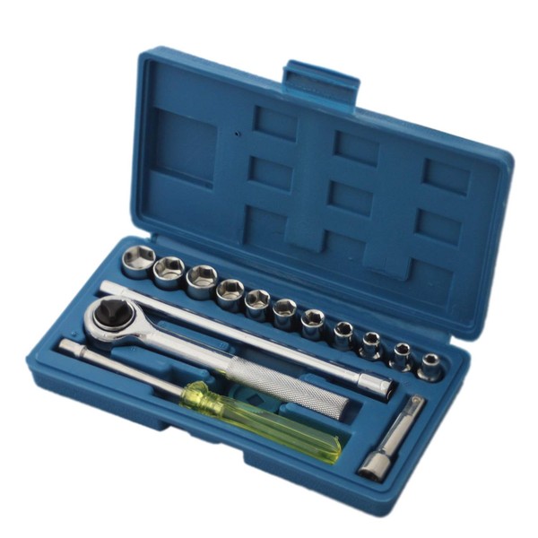 17 x Socket Spanner Set 1/4 Inch Ratchet Box Nut