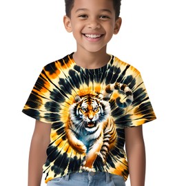 RPWZRCB Kids Orange Black Tie Dye Shirts for Boys Girls Outfit Clothes Tiger T-Shirt Animal Shirt Toddler Tee Hippes Tees Size 6-16 Years Medium