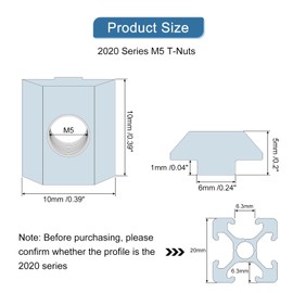 sourcing map T Nuts, 50pcs - Nickel Plated Carbon Steel T Slot Bolts, 2020 Series M5 Hammer Head Fastener, Sliding T Nuts for Aluminum Extrusion Profile (Silver)