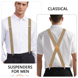Suspenders for Men 1.4 Inch Wide Men's Suspenders with 4 Strong Clips X Back Heavy Duty Suspender Adjustable Elastic Mens Braces for Trousers Jeans Dress Pants Khaki