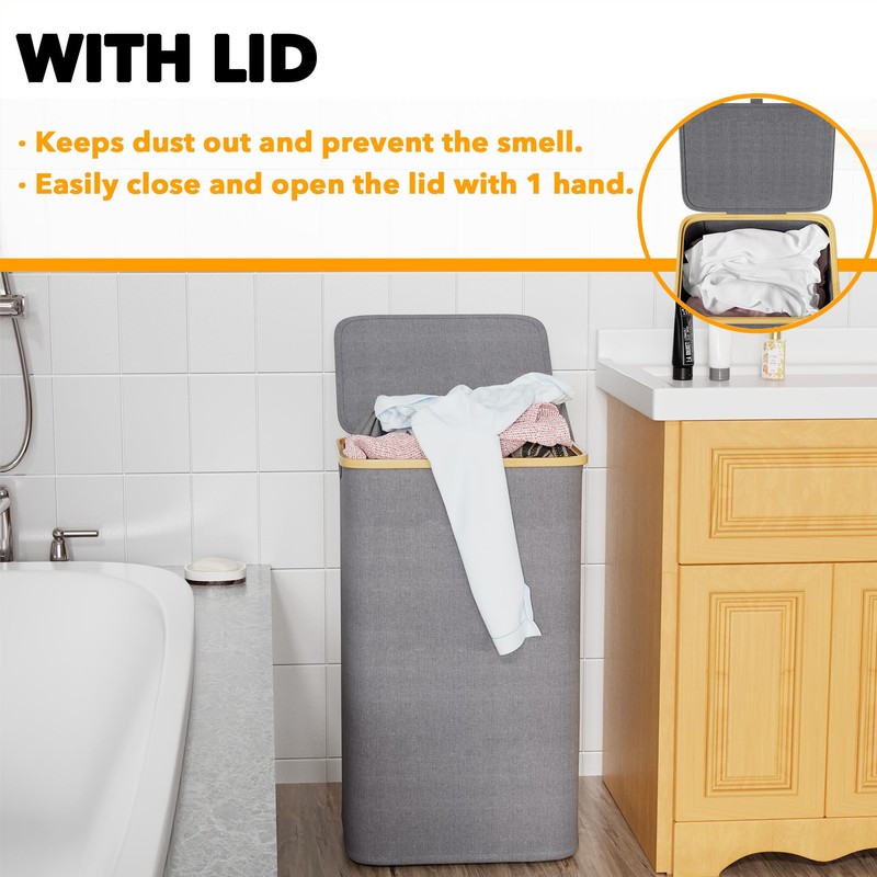 SpaceAid Laundry Hamper with Lid, 110L Large Tall Clothes Basket