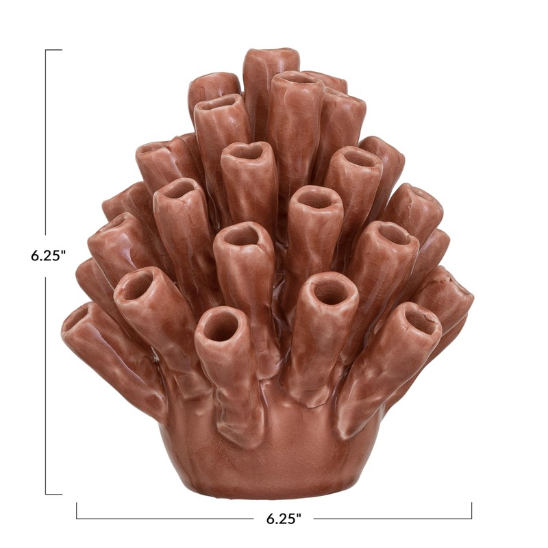 Creative Co-Op Stoneware Coral Shaped Vase with Crackle Glaze, Coral