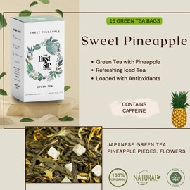 Sweet Pineapple Green Tea, Pyramid Sachet Tea Bags, Caffeinated, Antioxidants, Hot & Iced Tea - 16 Cups | The Spice Hut, First Sip Of Tea