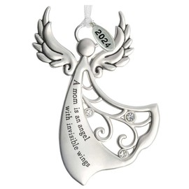 Metal Angel Christmas Ornament 2024 for Nurse, Mom, Grandma, Daughter, Friend or Sister with Sparkling Stones (Mom)