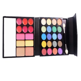 volo All In One Makeup Kit(2 Lipstick,Eye Shadow,Foundation, Pen Eyeliner,Compact,Primer,Kajal, LipLiner, Mascara, Sharpener5Pcs. Brush Set,Concealer With Makeup Box) Set of 18 Pc (Maroon) (Brown)