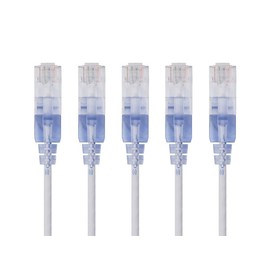 Monoprice Cat6A Ethernet Patch Cable - Snagless RJ45, 550Mhz, 10G, UTP, Pure Bare Copper Wire, 30AWG, 5-Pack, 7 Feet, White - SlimRun Series