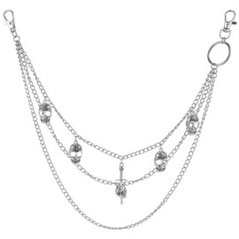 OOTSR Three-layer trouser chain, jeans chains, punk skull trouser chain, belt chain, wallet, bag, chains, hip-hop gothic biker chain, link chain for men and women, Non-Precious Metal, No Gemstone