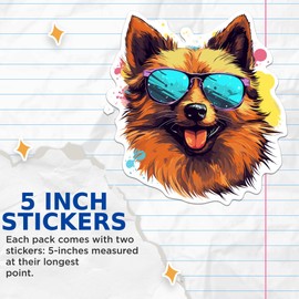 (2 Pack) Finnish Spitz Dog Stickers - Finnish Spitz with Sunglasses - Choose FromOver 100 Dog Breeds - 5 Inches On Longest Side - Premium Vinyl - Made in USA - BMCS0350