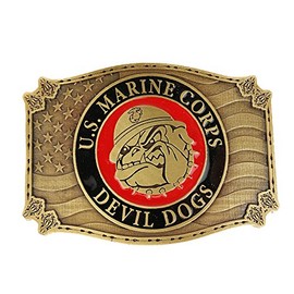 Made in USA, U.S. Marine Corps Logo Metal Belt Buckle - BULLDOG