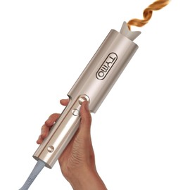 Upgraded Automatic Rotating Curling Iron - TYMO Long Barrel Curling Wand for Long Hair, Ceramic 1 Inch Hair Curler Anti-Scald, Tangle-Free, 600M Ionic, Dual Voltage for Easy Lasting Curls, Gold