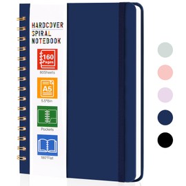 LABUK Spiral Notebook, 160 Pages A5 Lined Hardcover Notebook, 5.5 x 8in Spiral Journal for Women and Man, Work, Writing (Navy Blue)