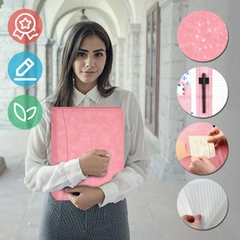 Koogel Portfolio Leather Binder, Pink Portfolio Folder for Legal Pad Organizer with 30 Sheets Writing Notepad
