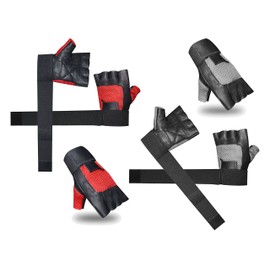 KANGO FTNESS Leather Weight Lifting Gloves Long Wrist Wrap Gloves Power Lifting Lifter Padded Palm Exercise Fitness Gloves Strengthen Gloves Home Gym (Red/Black, XX-Large)