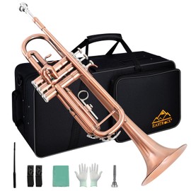 EASTROCK Bb Trumpet Standard Trumpet Set with Carrying Case,Gloves, 7C Mouthpiece, Cleaning Kit, Tuning Rod (Red Antique)