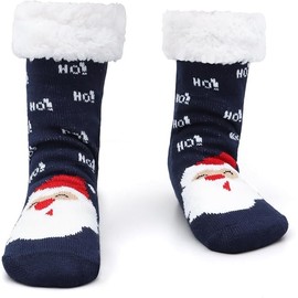 DERAYEE Cuddly Socks for Men Women Stopper Socks Warm Non-Slip Socks Gifts House Socks Fluffy Christmas Socks, Dark Blue 1