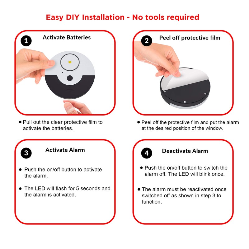 CATSONIC Premium Window Alarm Device Set - Extra Loud 130dB