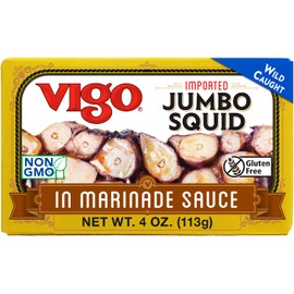 Vigo Premium Imported Canned Seafood, Jumbo Squid in Marinade Sauce, Specialty Flavored, Perfect for Recipes and Dishes (Jumbo Squid in Marinade Sauce, 4 Ounce (Pack of 10))