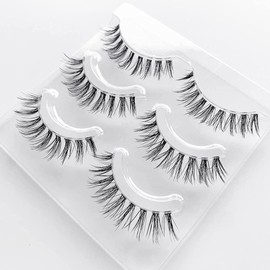 Musegetes False Eyelashes, 4D Clear Band False Eyelashes, Natural False Eyelashes, Ultra Lightweight, Soft, Handmade False Eyelashes, 3 Pairs