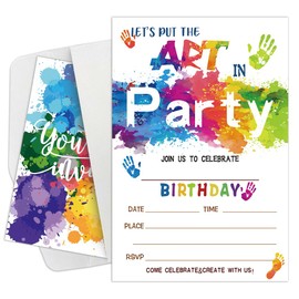 Lhbfsaz Colorful Birthday Invitation Cards, 15 Invitations with Envelopes, Double Sided Art Painting Party Invitations, Art Birthday Party, Painting Theme Birthday Party Invitation Cards